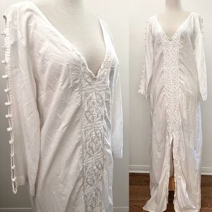 Allegra Hicks White Cotton Embroidered Kaftan